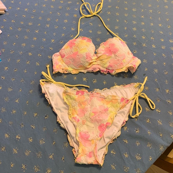 Victoria Secret Yellow/Watercolor Bikini - Picture 1 of 4